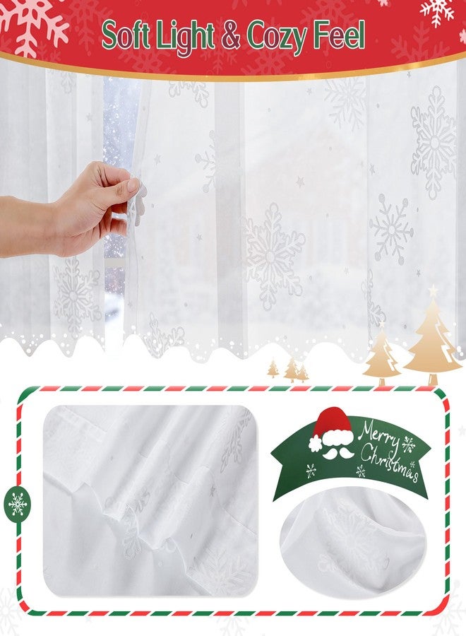 Beauoop Sheer Christmas Curtains 84 Inches Long 2 Panels for Living Room Bedroom White Snowflake Xmas Winter Holiday Decor Privacy Light Filtering Rod Pocket Voile Window Treatments Drapes 52x84 2 Set - Image 5